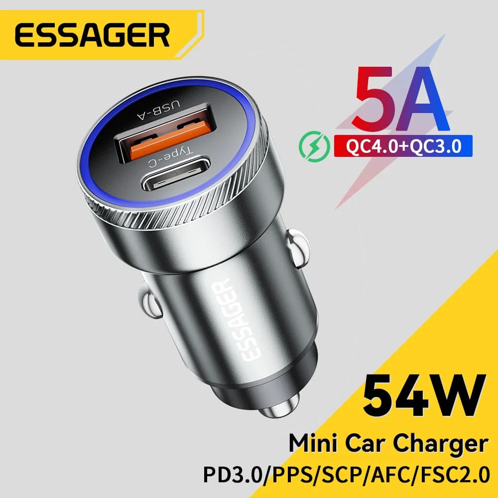 Bộ sạc xe hơi USB 54W với PD và QC 3.0
