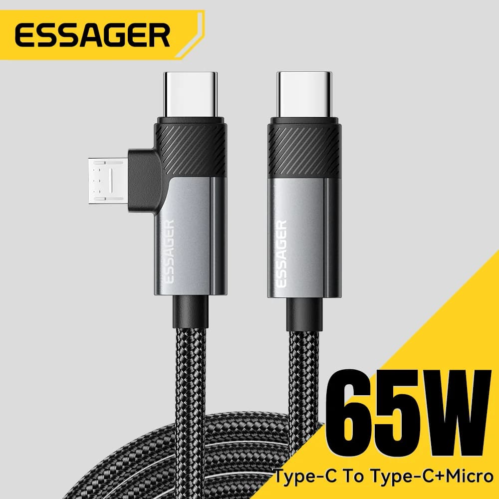 Cáp sạc nhanh PD 65W 2-in-1 Type-C/USB-A sang Micro