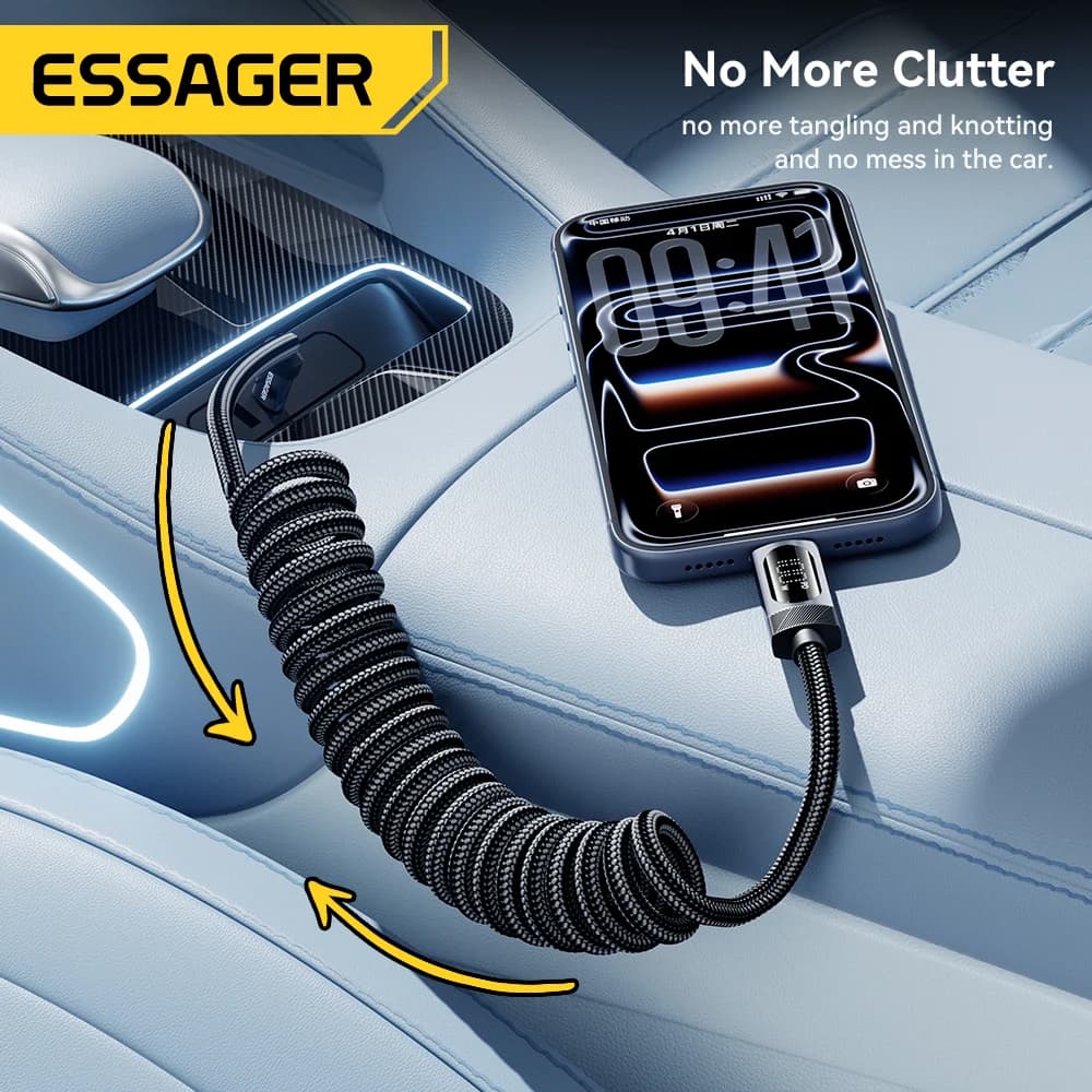 Cáp ô tô USB-C to USB-C dạng lò xo 100W