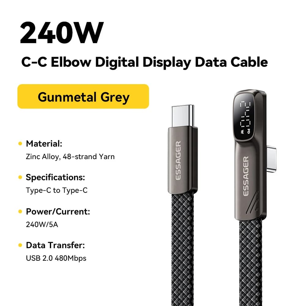 Cáp USB-C góc vuông 240W hỗ trợ sạc nhanh