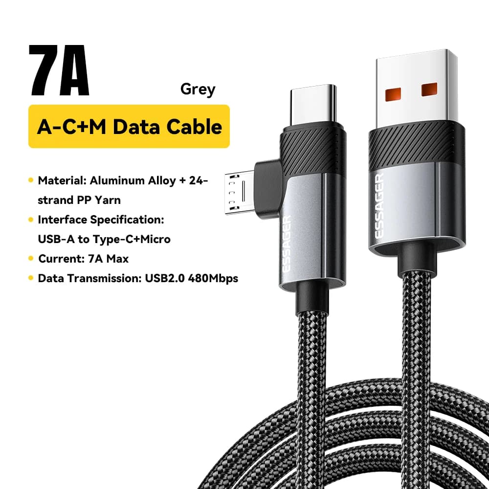 Cáp sạc nhanh PD 65W 2-in-1 Type-C/USB-A sang Micro
