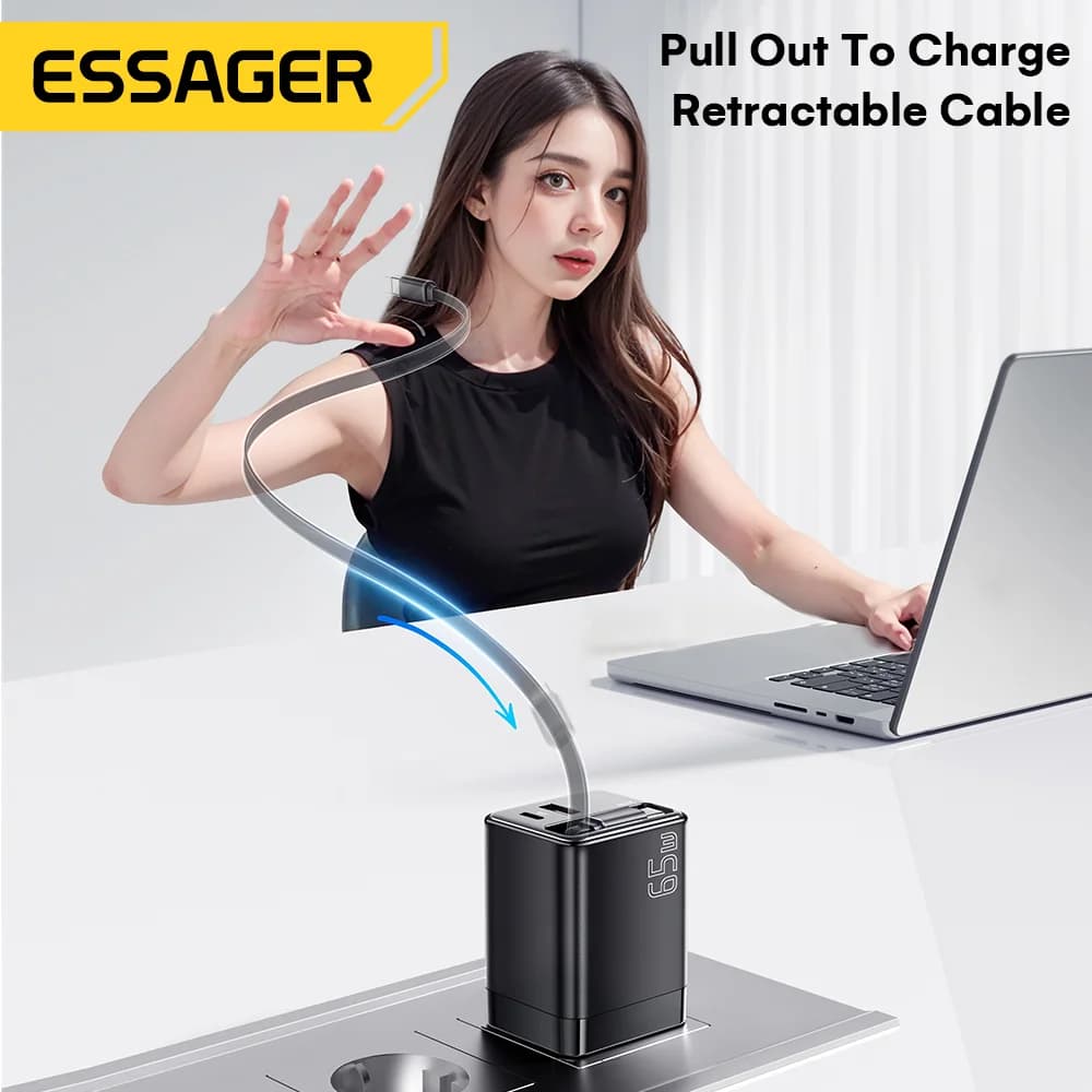 Sạc GaN 65W kèm cáp thu gọn