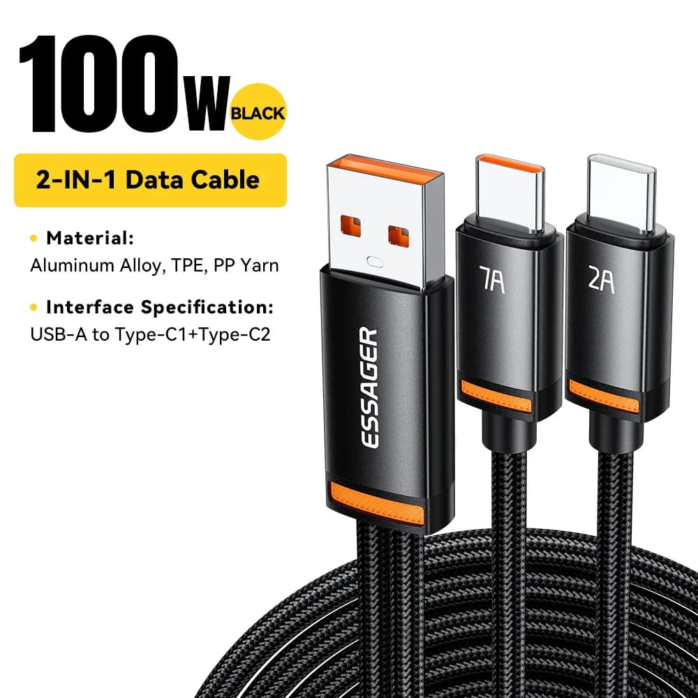 Cáp USB-A sang Type-C và Lightning 2-in-1, 100W