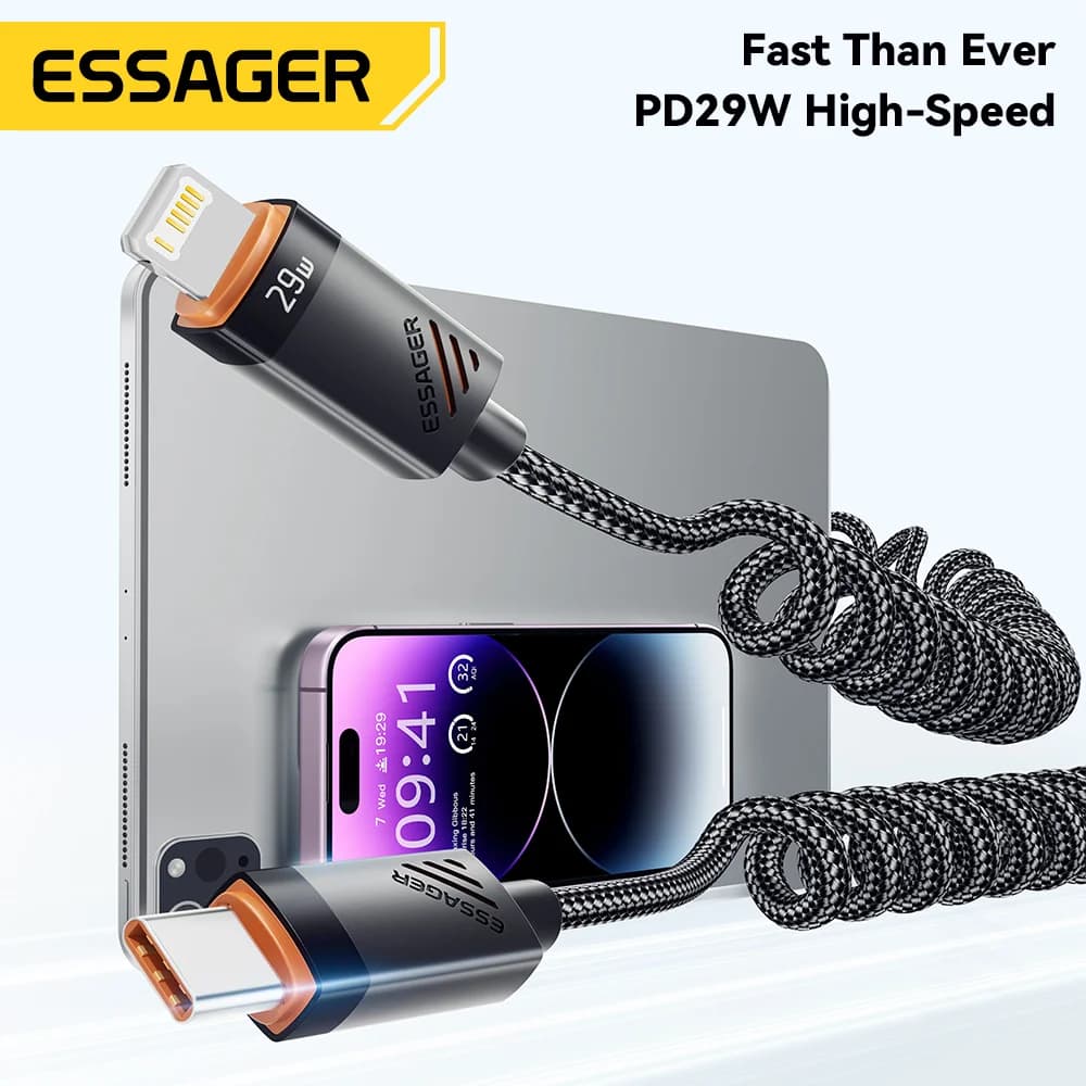 Cáp sạc nhanh USB-C sang Lightning dạng lò xo co rút
