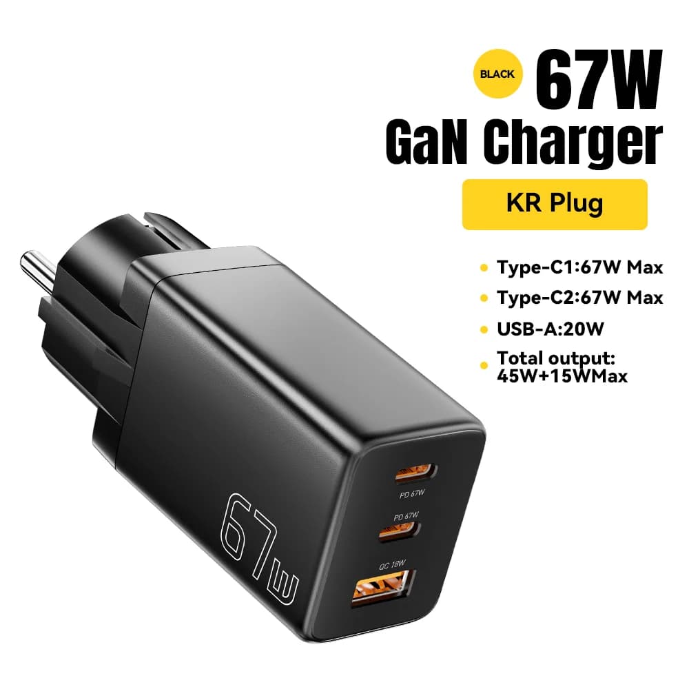 Sạc GaN USB Type-C với tùy chọn phích cắm EU/KR